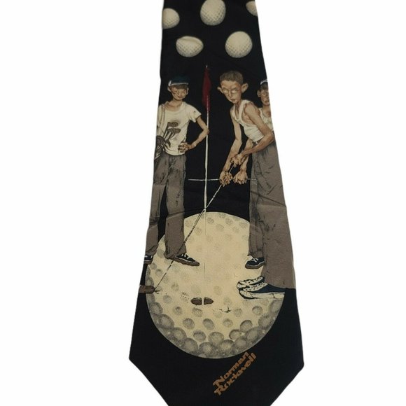 Vintage Norman Rockwell Golf Theme Necktie by Brown and Bigelow Silk - Picture 2 of 5